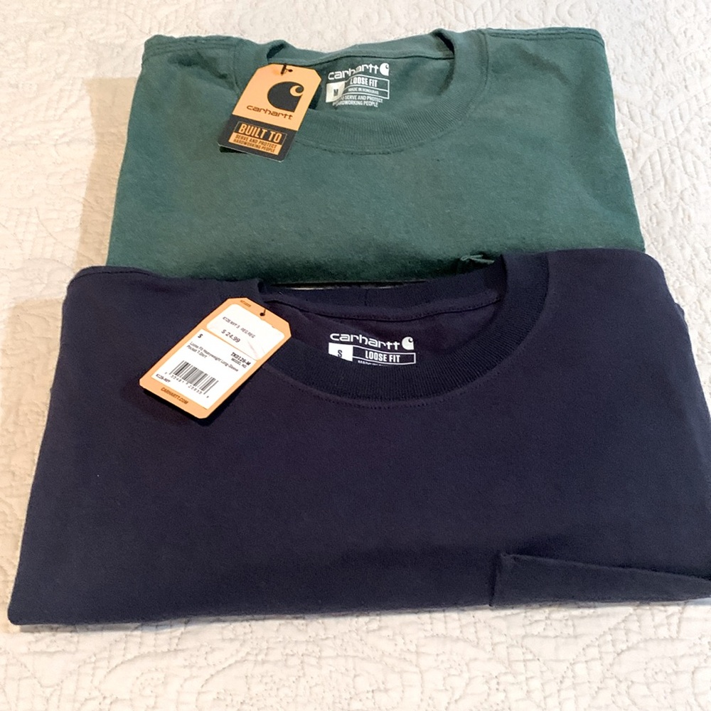 Lot of 2 Carhartt loose fit long sleeve tees (1 med, 1 small)